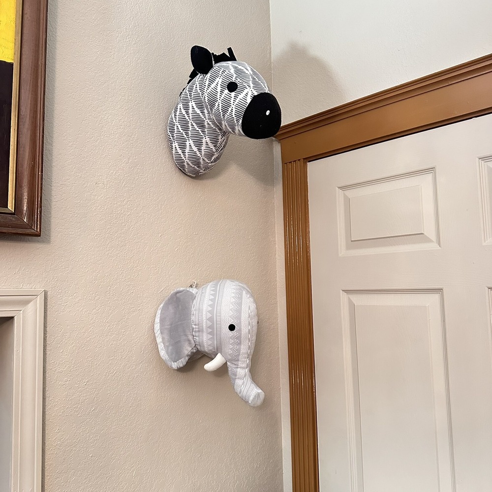Nojo Zebra Elephant Head Wall Decor Nursery Fabric Plush Faux Taxidermy Modern